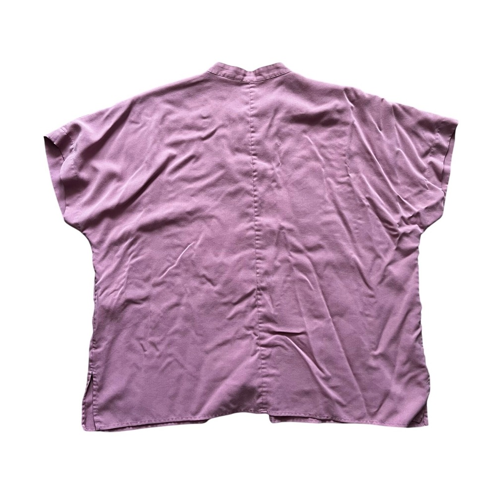 Uniqlo Womens Rayon Short Sleeve Band Collar Button Down Blouse Mauve Purple M - Picture 2 of 7